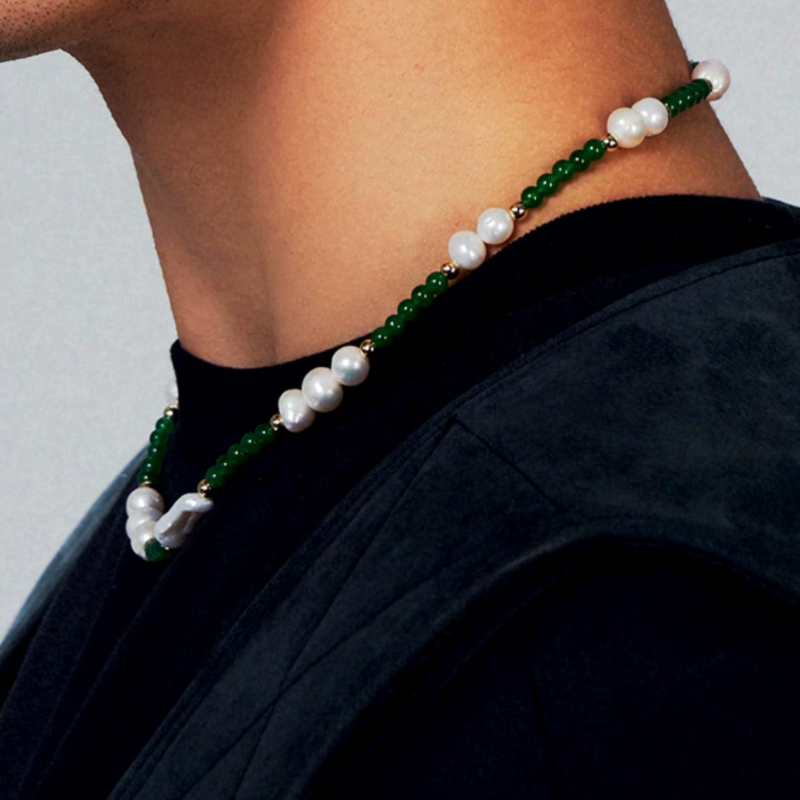Men's Necklace Pearl – Echo Nocturne, Gold Plated