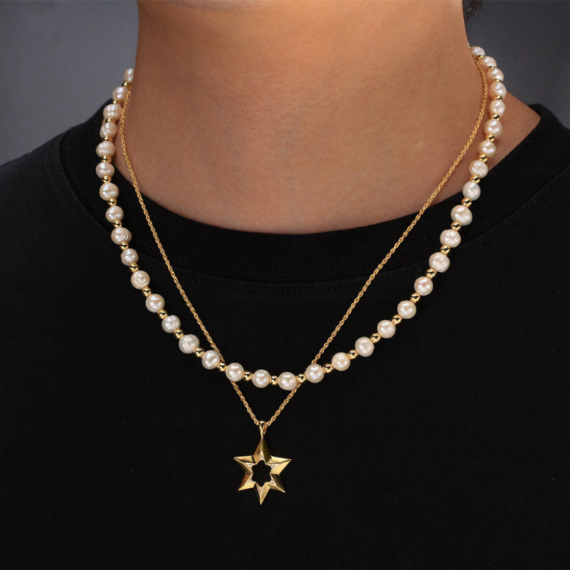 Collier Homme Perle – Éclat Noble, Argent Plaqué Or