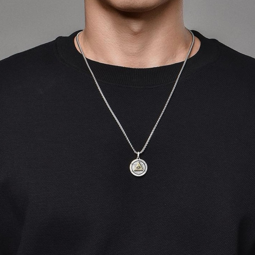 Collier Homme Rotatif – Œil Oudjat, Argent