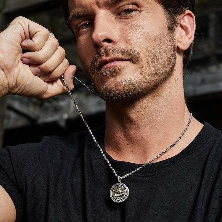 Collier Homme Rotatif – Œil Oudjat, Argent
