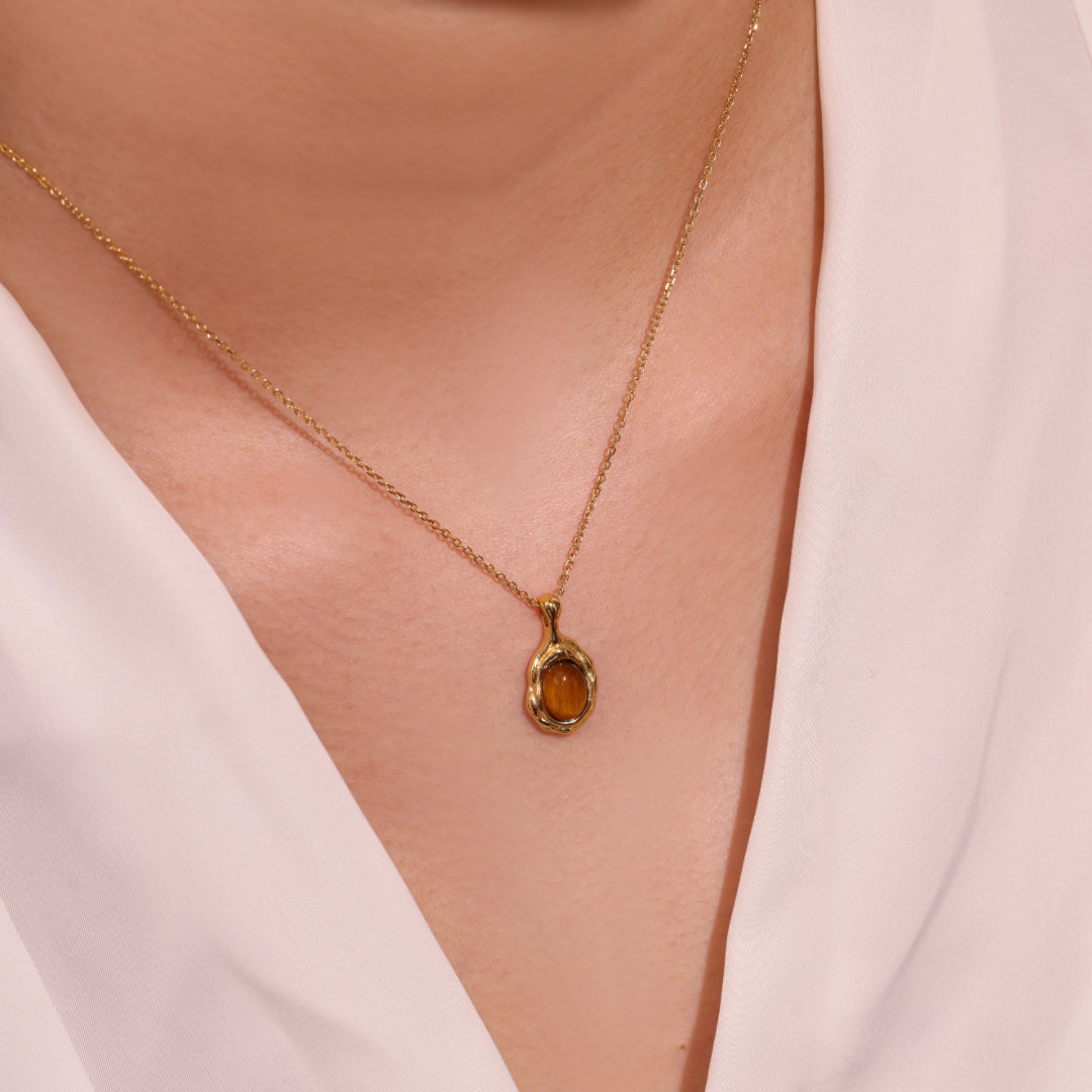 Tiger's Eye Necklace – Sparkling Lava, Gold Plated Silver