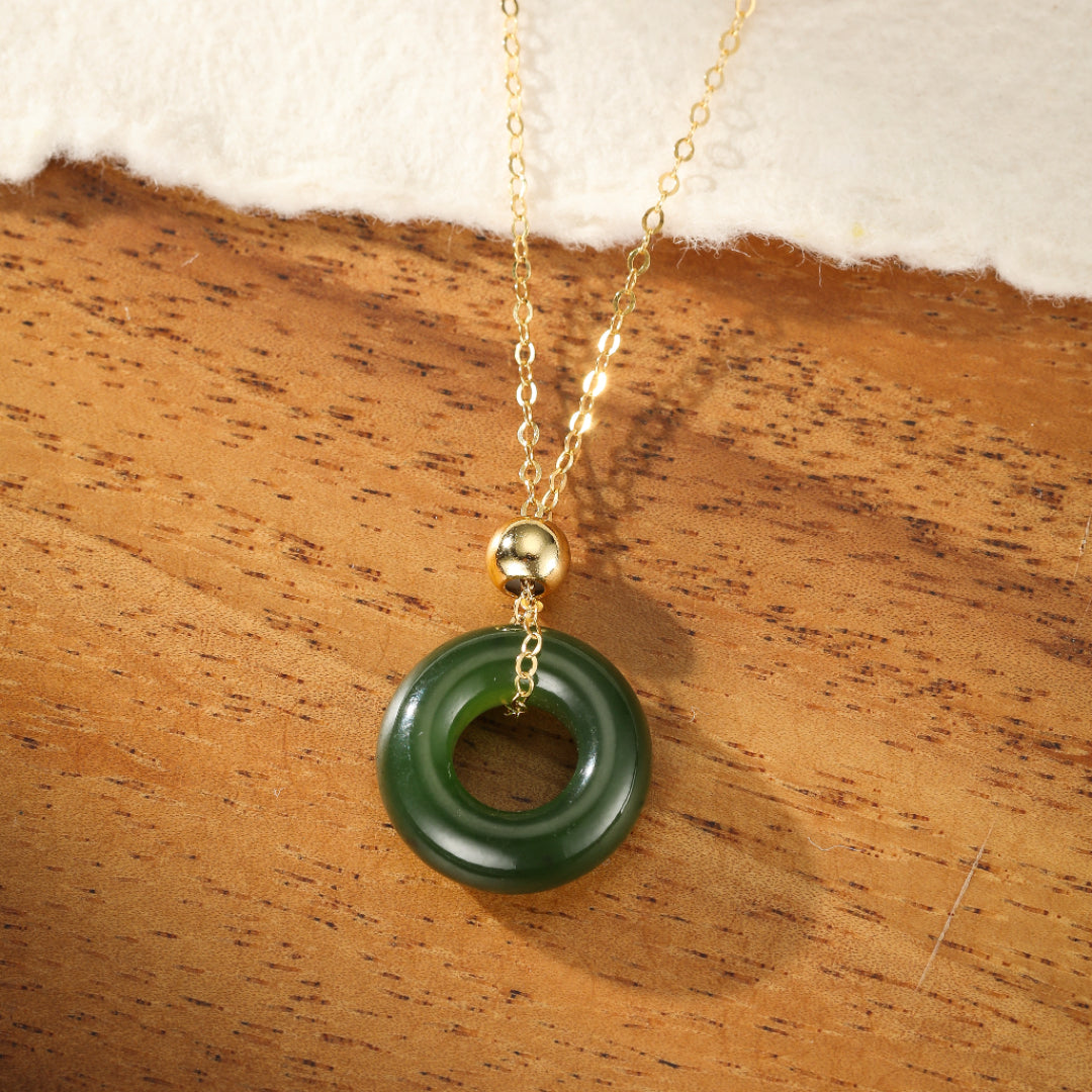 Collier Jade – Anneau de Sérénité, Argent Plaqué Or