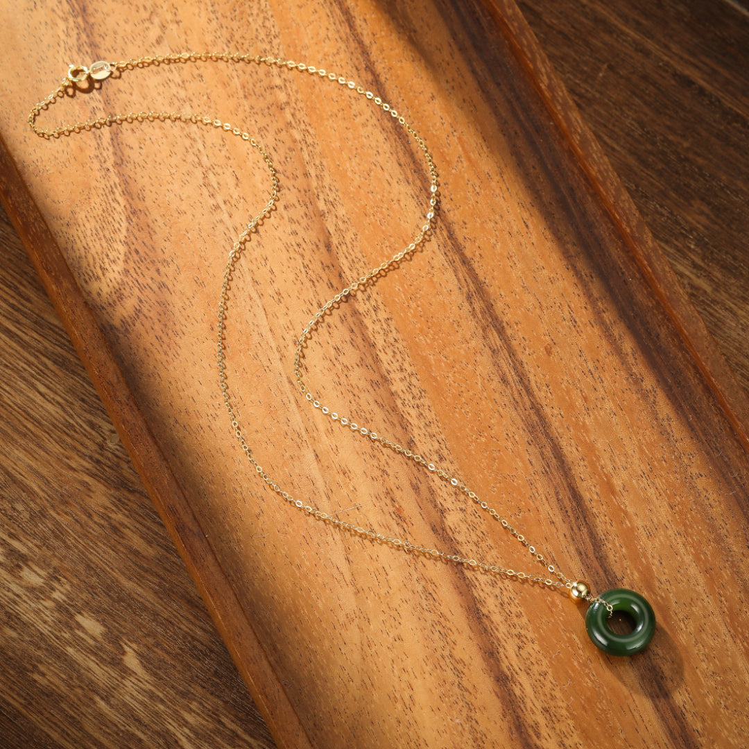 Collier Jade – Anneau de Sérénité, Argent Plaqué Or