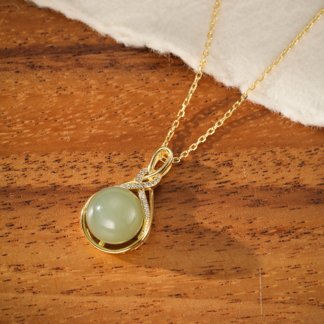 Collier Jade – Bonheur Infini, Argent Plaqué Or