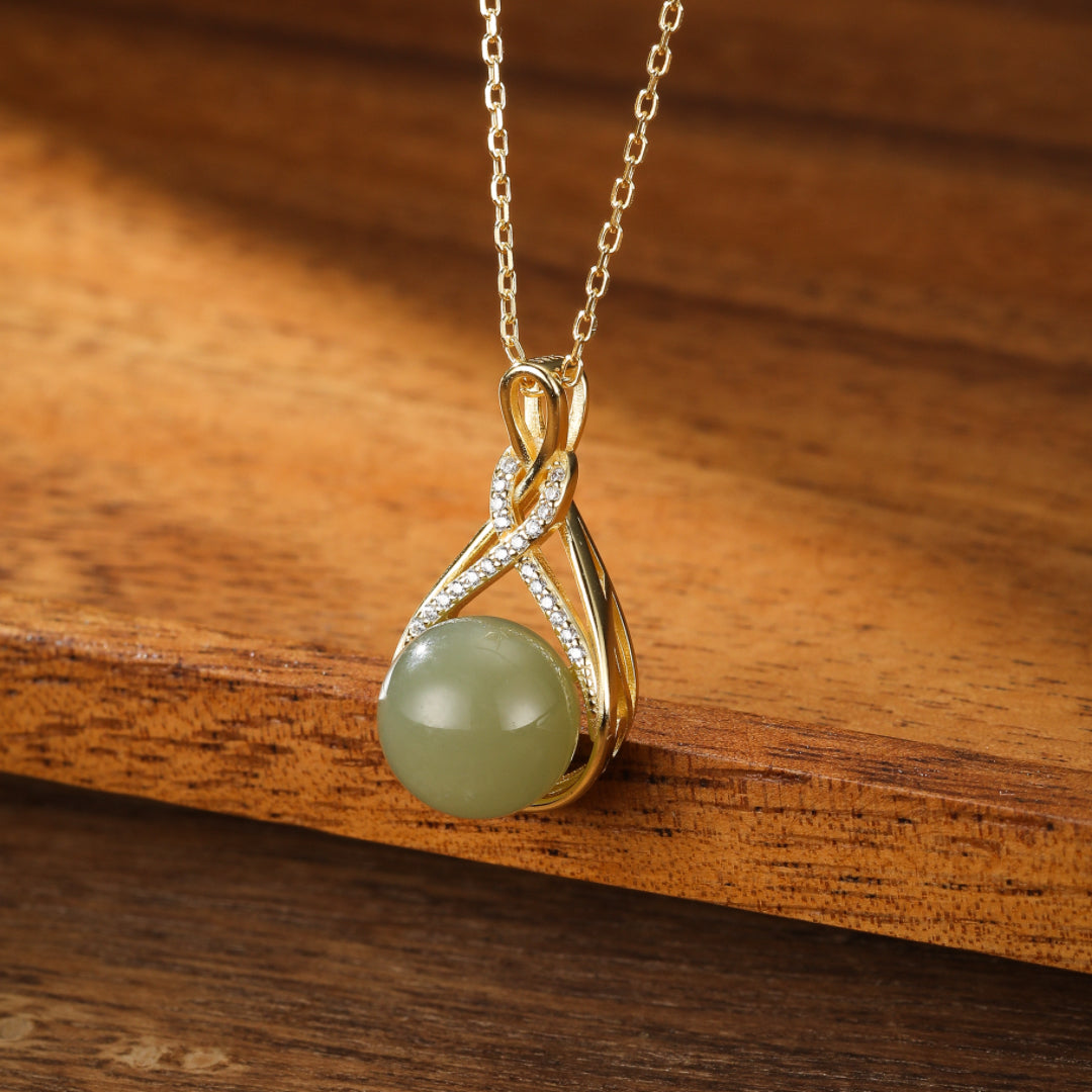 Collier Jade – Bonheur Infini, Argent Plaqué Or