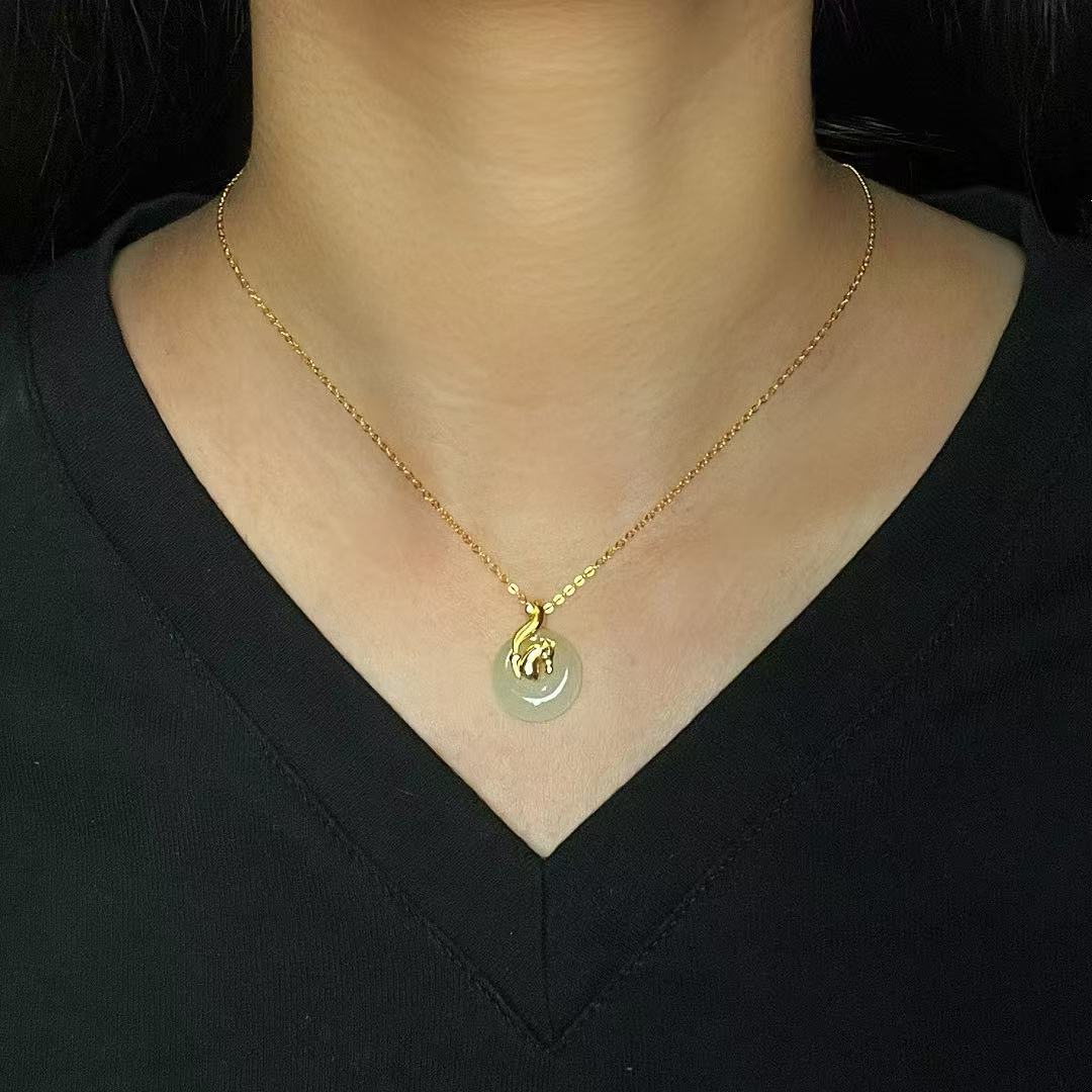 Jade Horse/Rooster Necklace – Ancestral Harmony, Gold Plated Silver