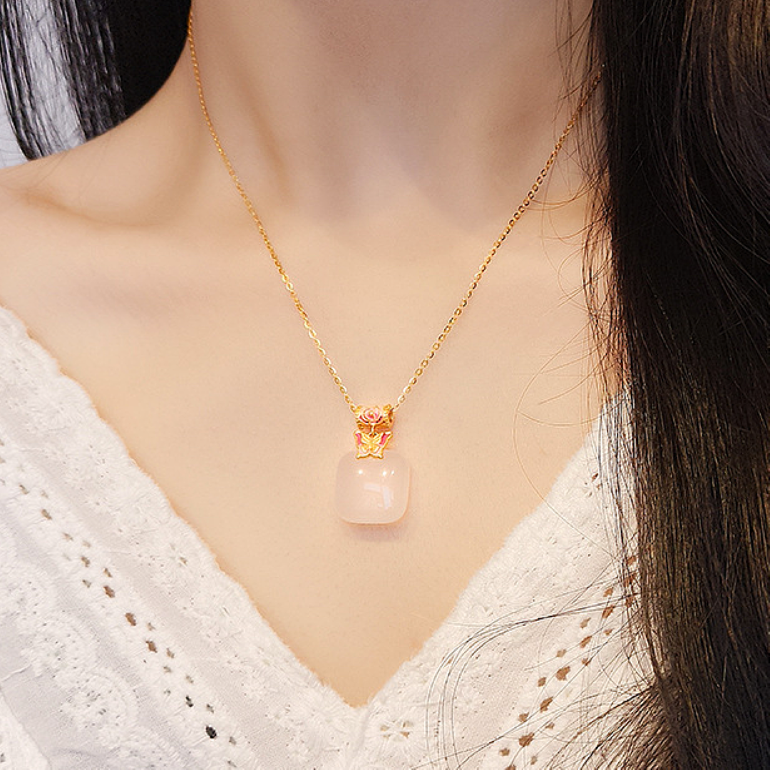 Jade Necklace – Gentle Blooming, Gold Plated Silver