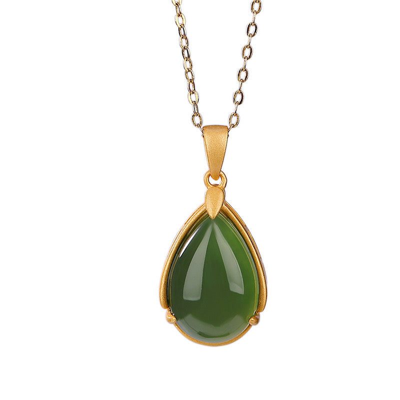 Collier Jade – Éclat de Nature, Argent Plaqué Or