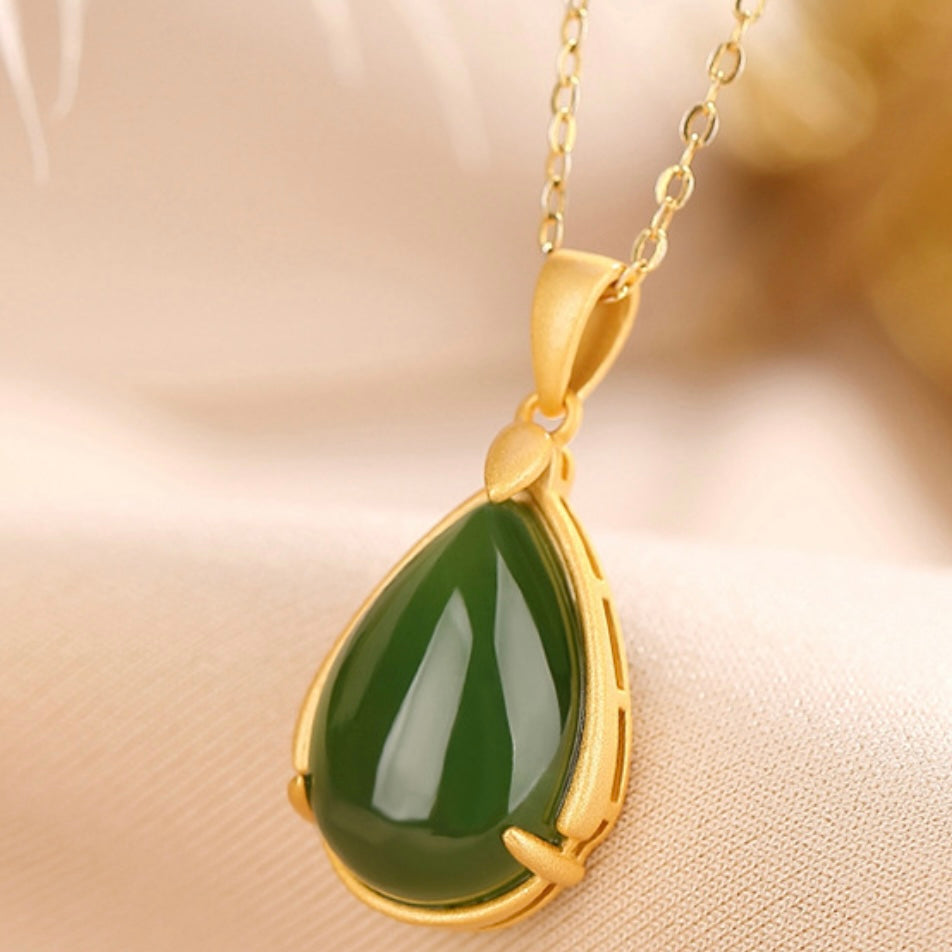 Collier Jade – Éclat de Nature, Argent Plaqué Or