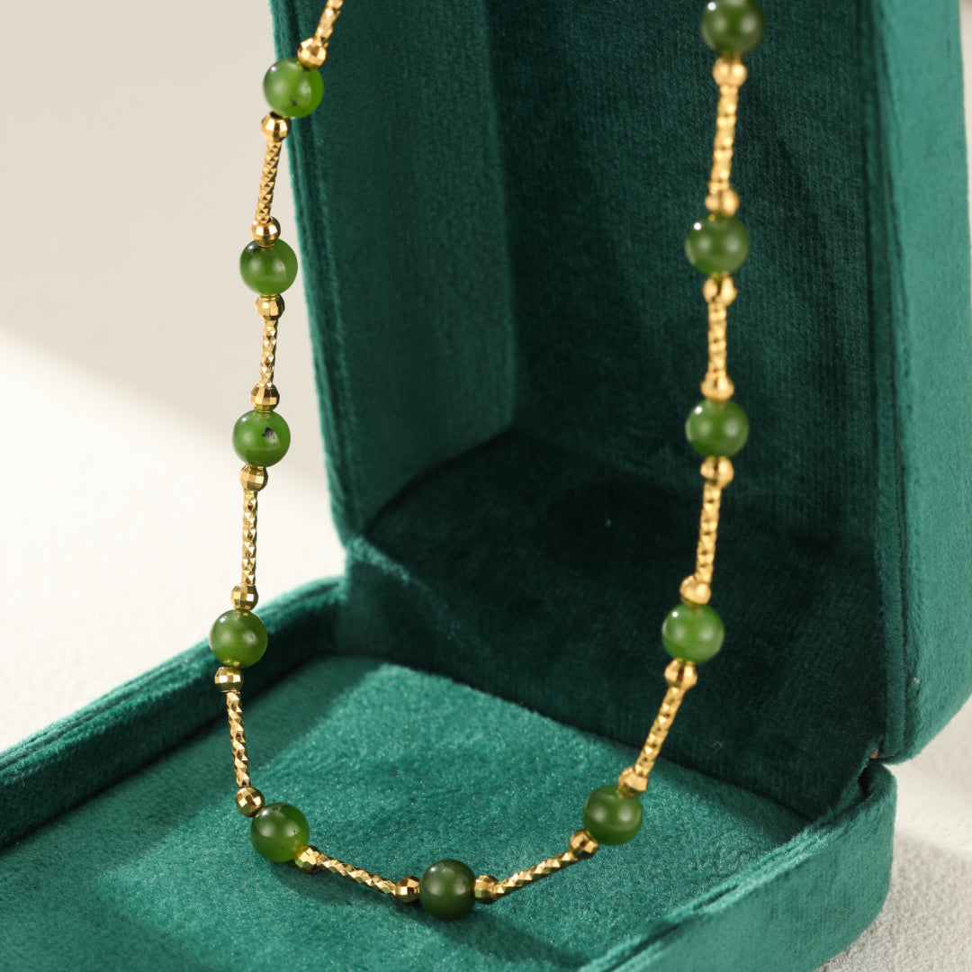 Collier Jade – Équilibre Sacré, Argent Plaqué Or