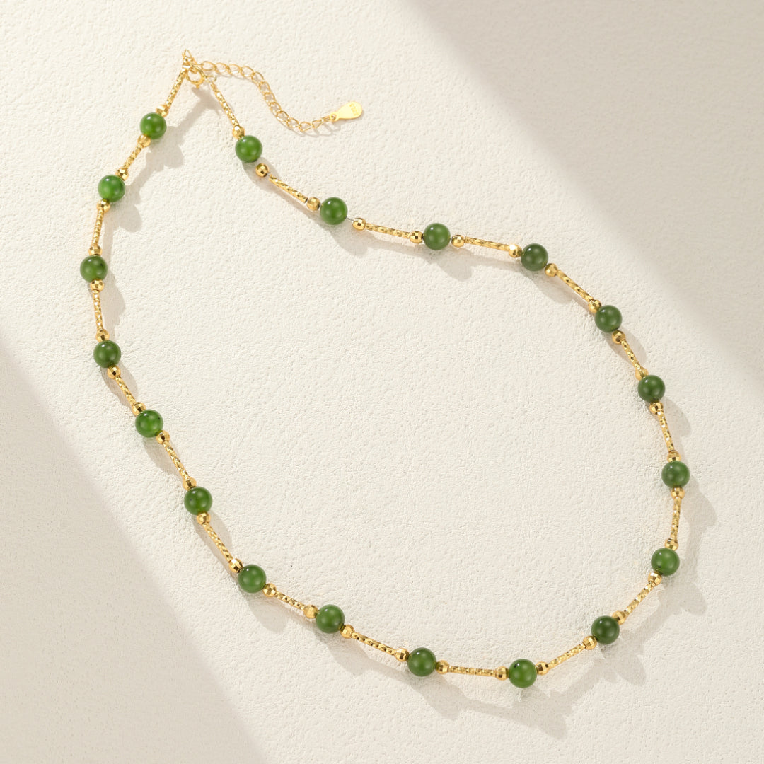 Collier Jade – Équilibre Sacré, Argent Plaqué Or