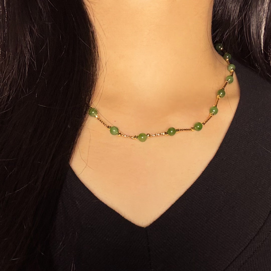 Collier Jade – Équilibre Sacré, Argent Plaqué Or