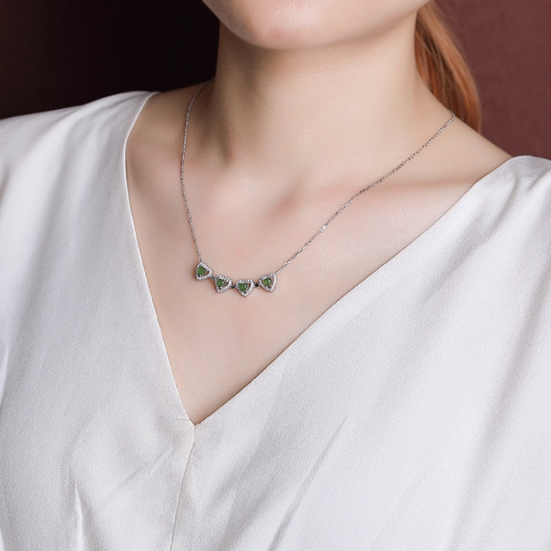 Collier Jade et Trèfle – Chance et Amour, Argent