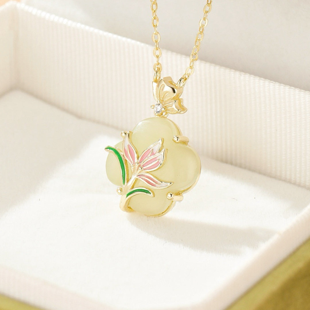 Collier Jade – Lumière Botanique, Argent Plaqué Or