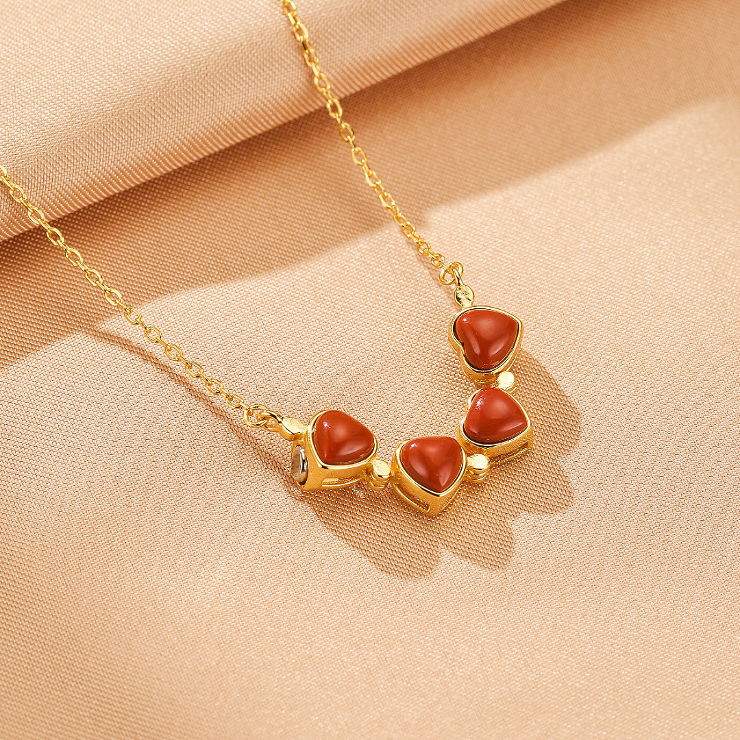 Collier Jade ou Agate Rouge – Chance d’Amour, , Argent Plaqué Or