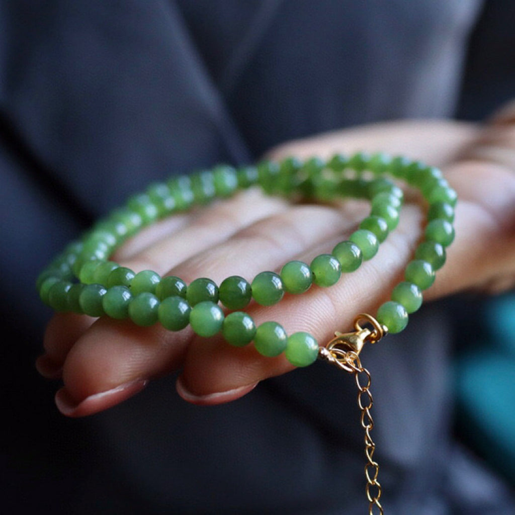 Collier Jade – Petit Bonheur, Argent Plaqué Or