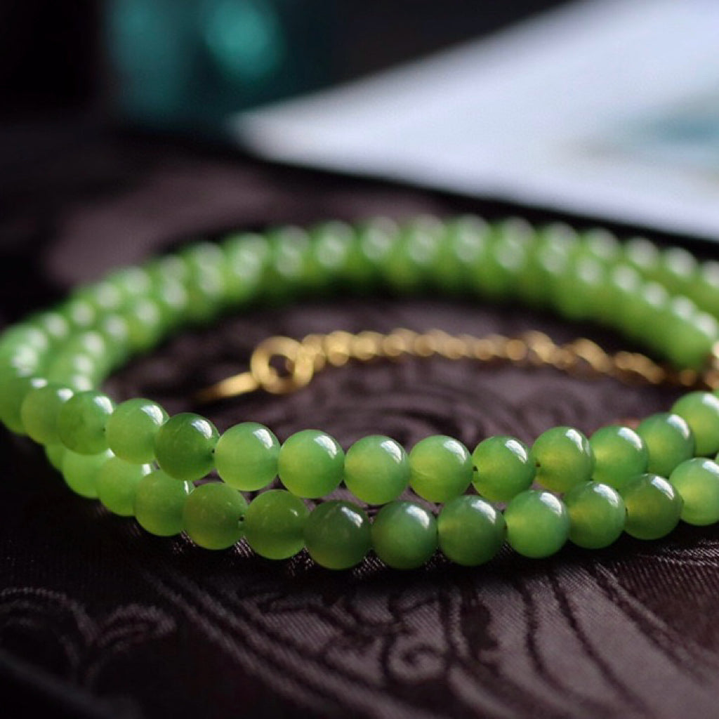 Collier Jade – Petit Bonheur, Argent Plaqué Or