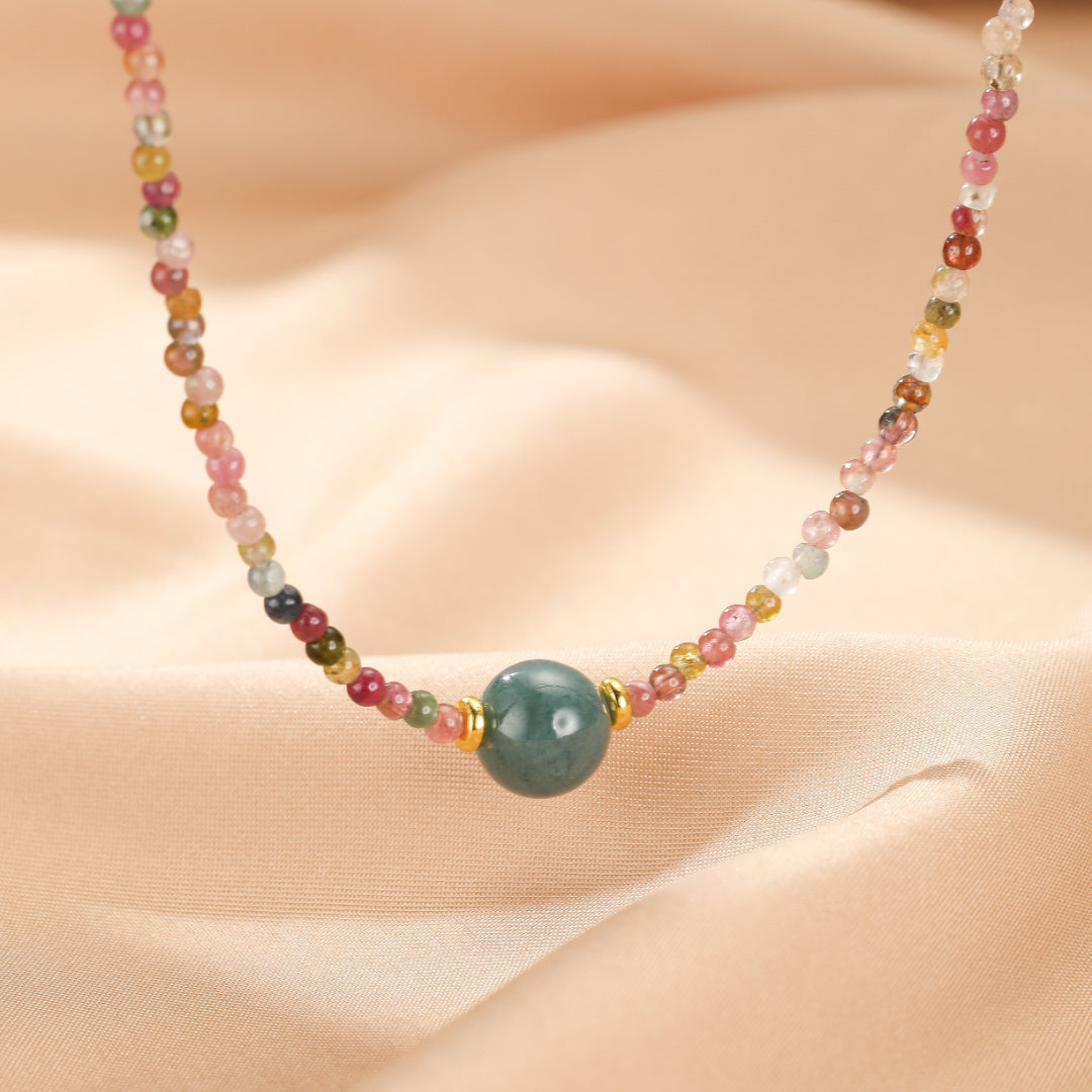 Collier Jadéite et Tourmaline – Bonheur Arc-en-ciel