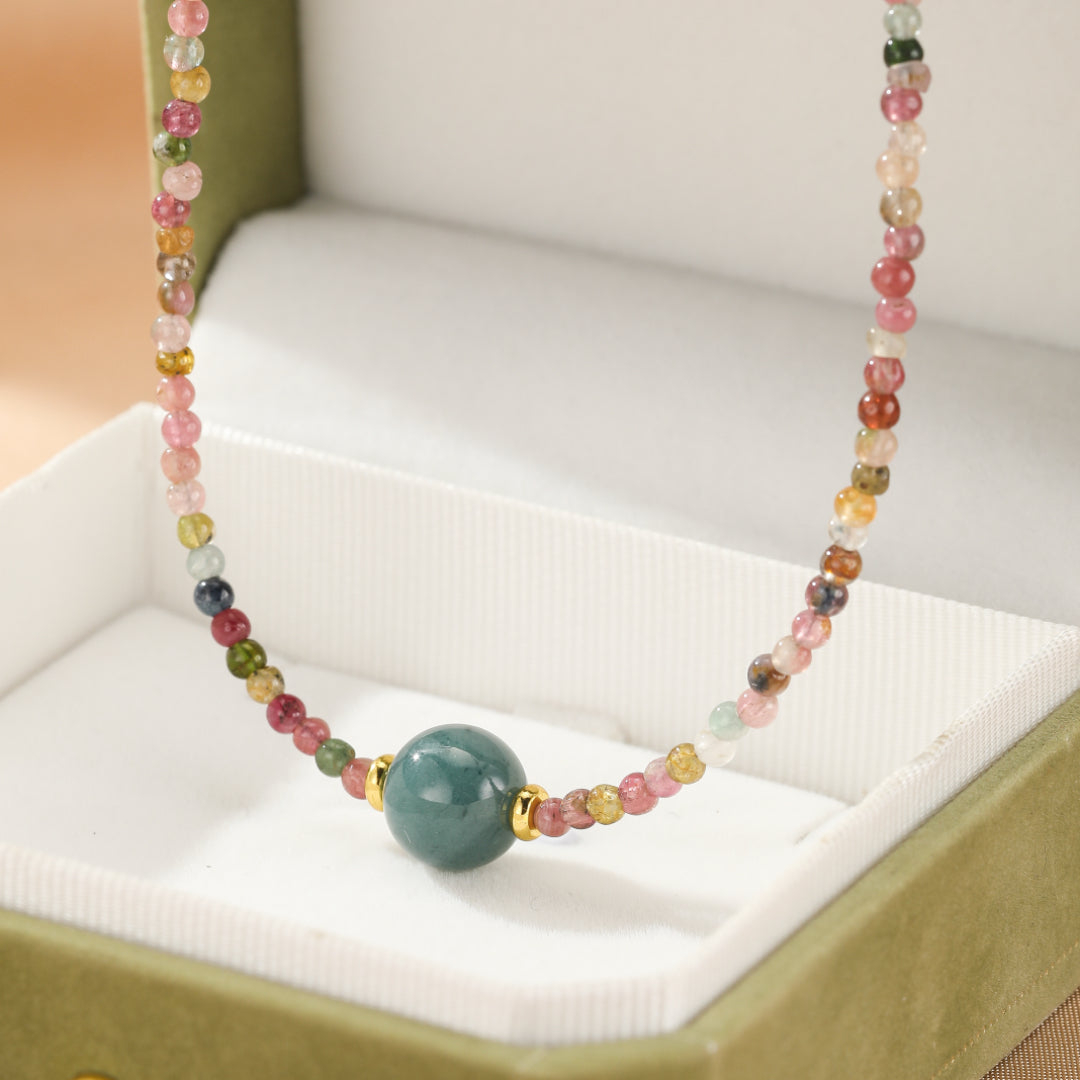 Collier Jadéite et Tourmaline – Bonheur Arc-en-ciel