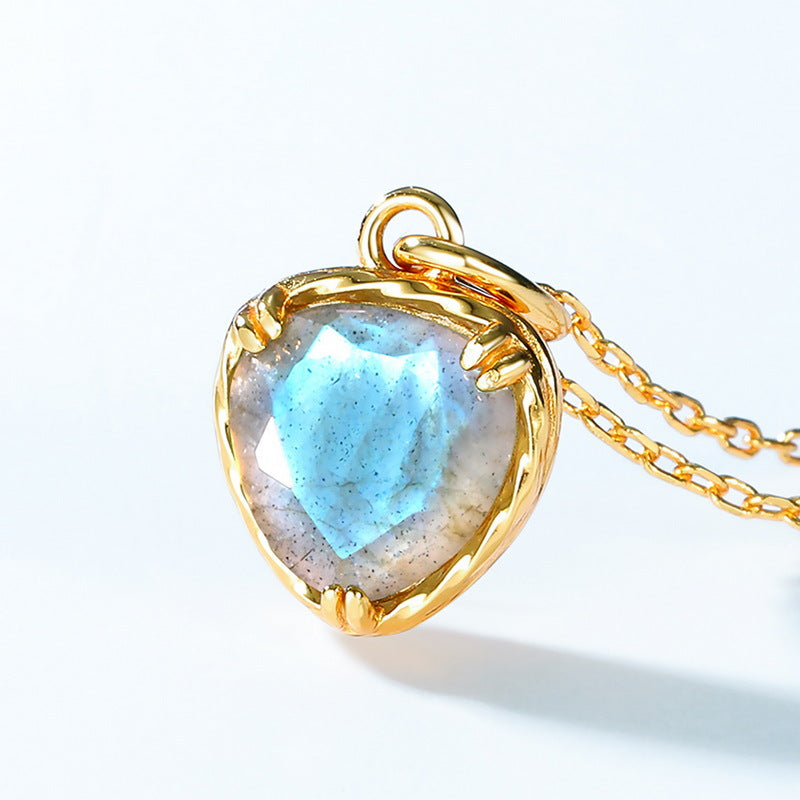 Collier Labradorite – Amour Étendu, Argent Plaqué Or