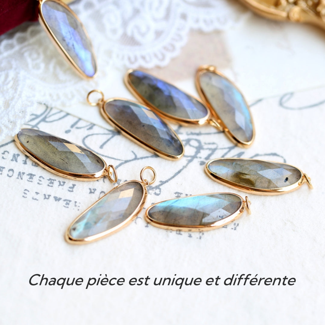 Collier Labradorite – Élipse Audacieuse, Argent Plaqué Or