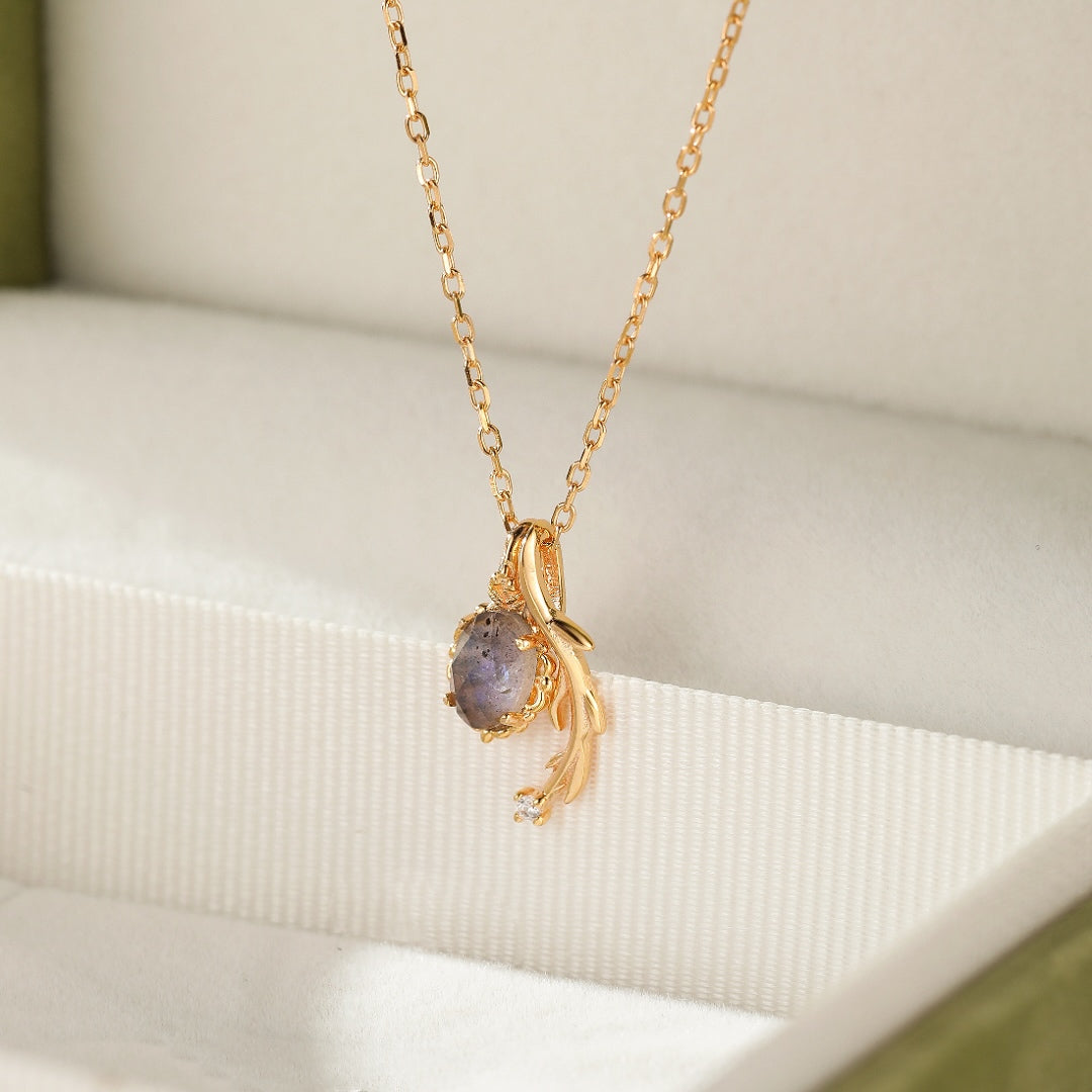 Collier Labradorite et Cordiérite – Apaisement, Argent Plaqué Or