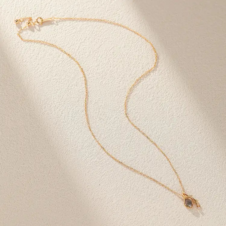 Collier Labradorite et Cordiérite – Apaisement, Argent Plaqué Or