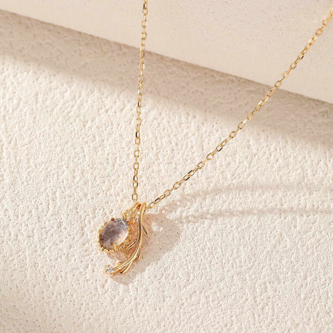 Collier Labradorite et Cordiérite – Apaisement, Argent Plaqué Or