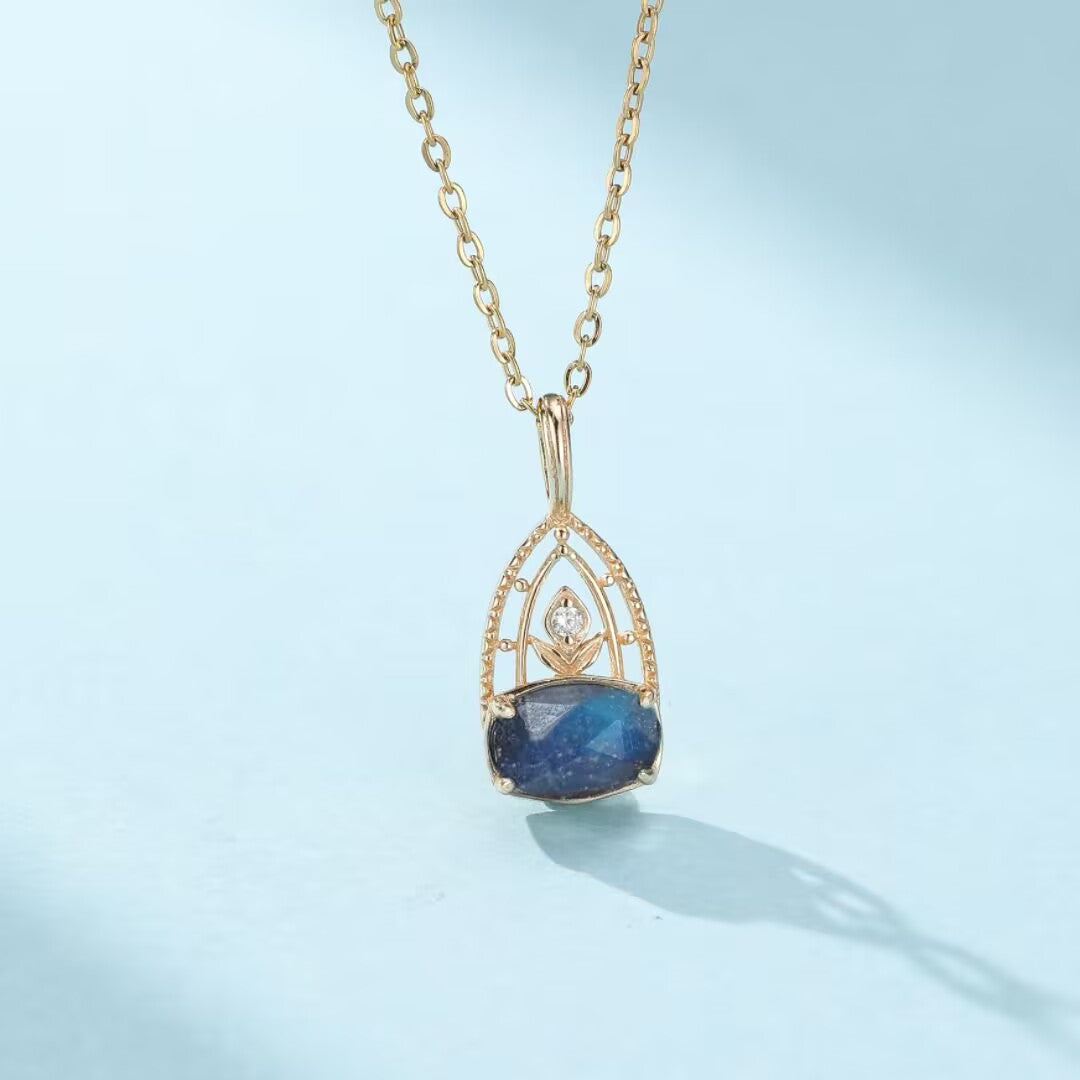 Collier Labradorite et Lapis Lazuli – Sagesse Astrale, Argent Plaqué Or