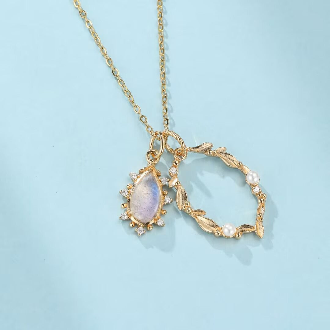 Collier Labradorite et Perle – Élixir Céleste, Argent Plaqué Or