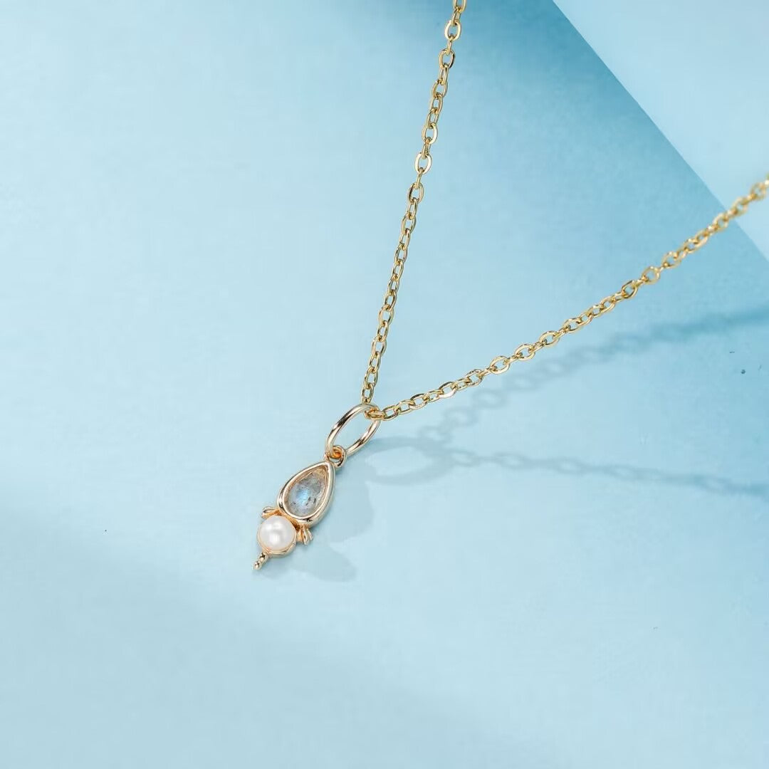 Collier Labradorite et Perle – Lumière d'Atlantis, Argent Plaqué Or