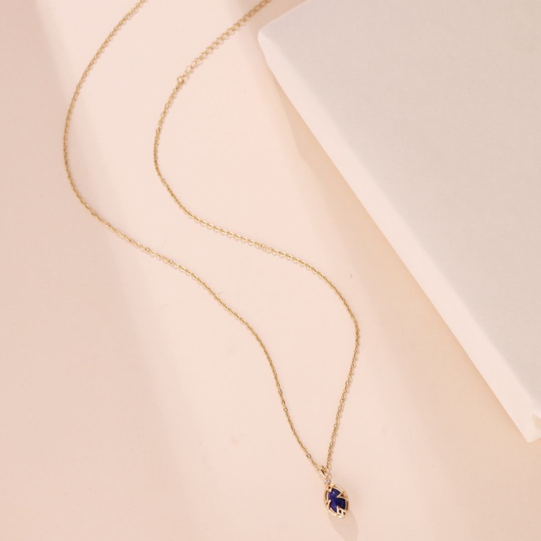 Collier Lapis Lazuli et Quartz Clair – Étoile du Matin, Argent Plaqué Or