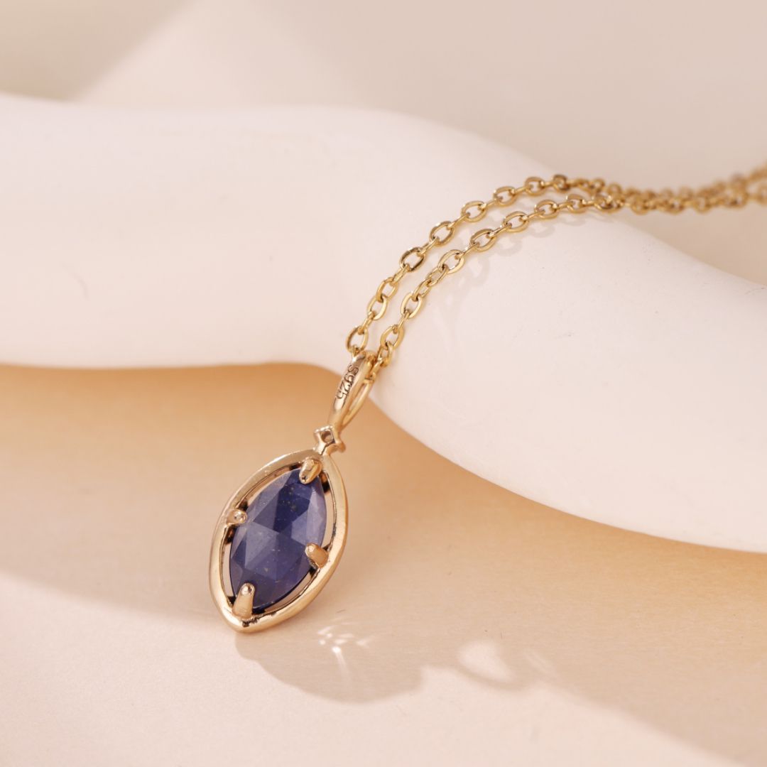 Collier Lapis Lazuli et Quartz Clair – Étoile du Matin, Argent Plaqué Or