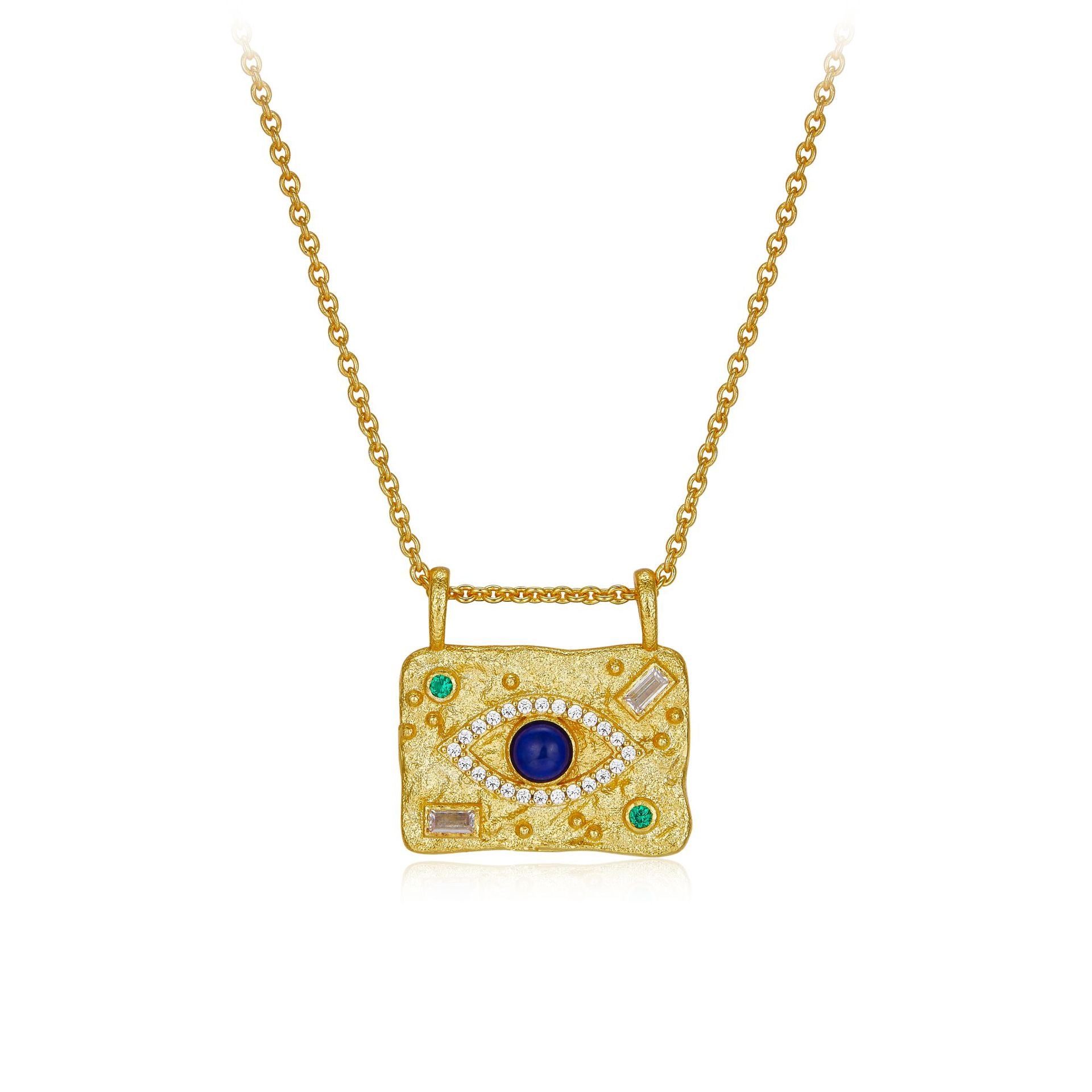 Lapis Lazuli Necklace – Demonic Square, Gold Plated Silver