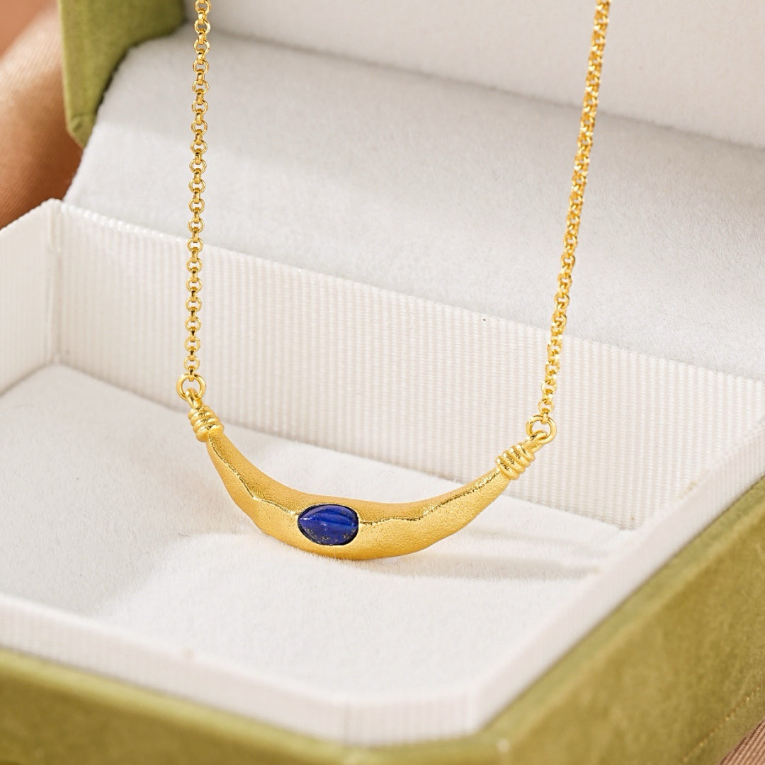 Collier Lapis Lazuli – Lune Antique, Argent Plaqué Or