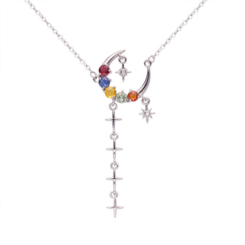 Citrine and Natural Stone Moon Necklace – Night Wave, Silver