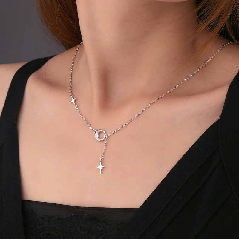 Moon and Star Pendant Necklace | 925 Silver | Astral Symphony Women