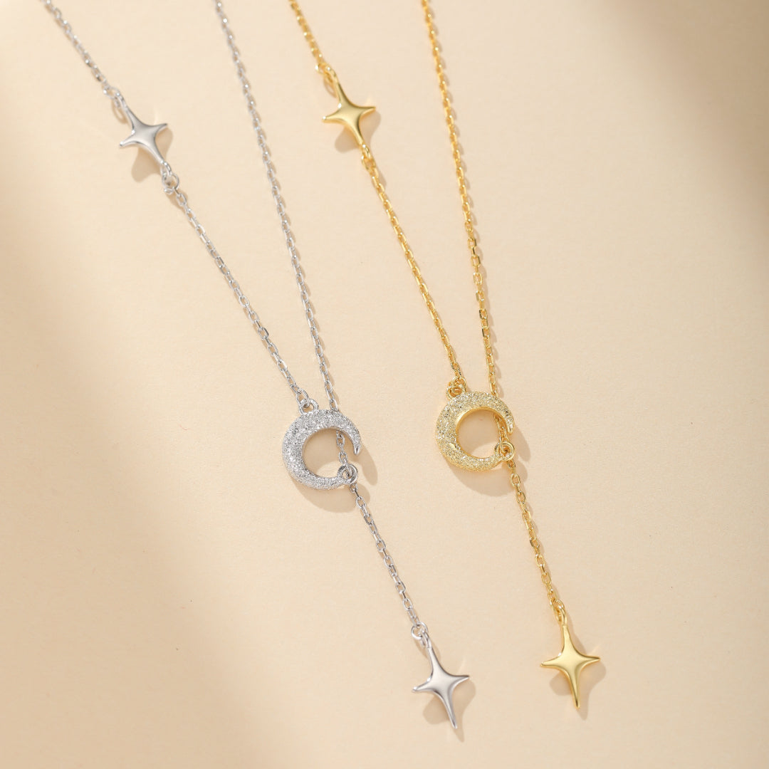 Moon and Star Pendant Necklace | 925 Silver | Astral Symphony Women