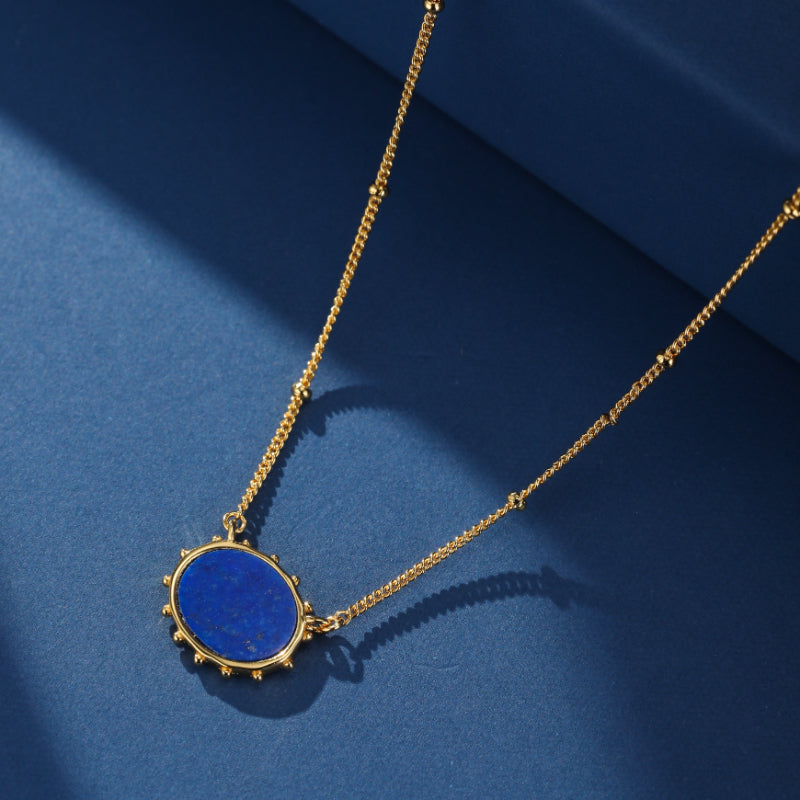 Collier Malachite et Lapis Lazuli – Ovale Majestueux, Argent Plaqué Or