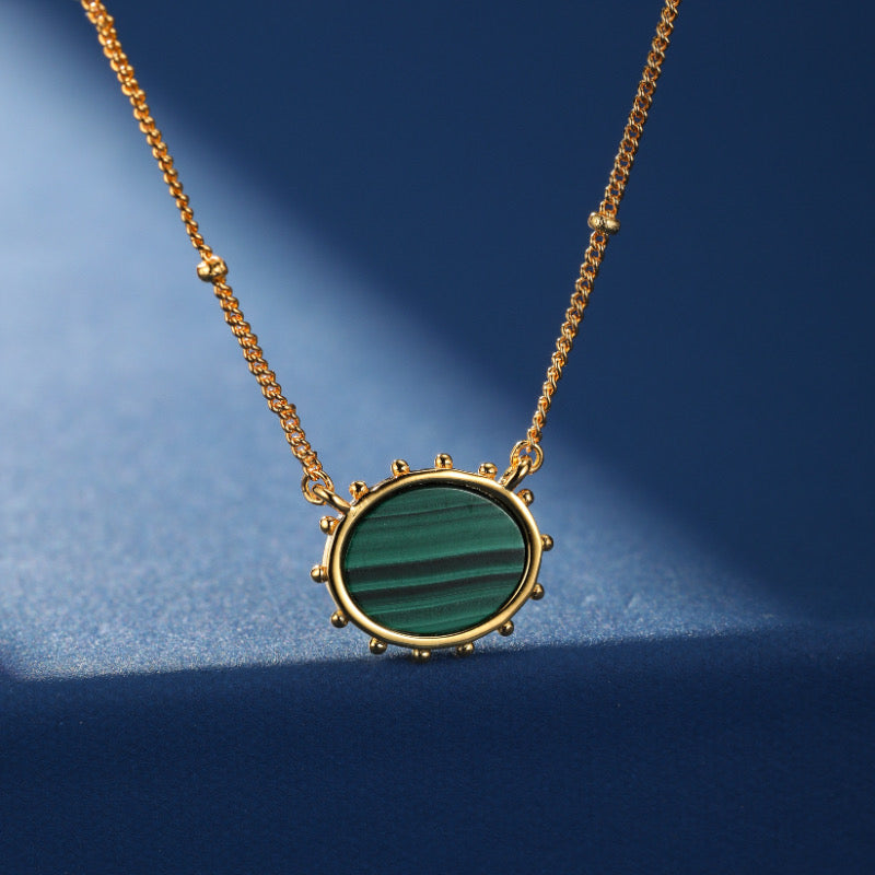 Collier Malachite et Lapis Lazuli – Ovale Majestueux, Argent Plaqué Or