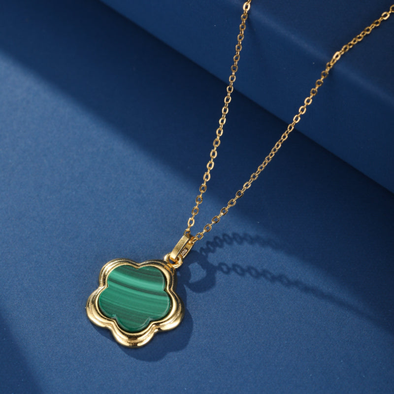 Collier Malachite – Étoile Fleur, Argent Plaqué Or