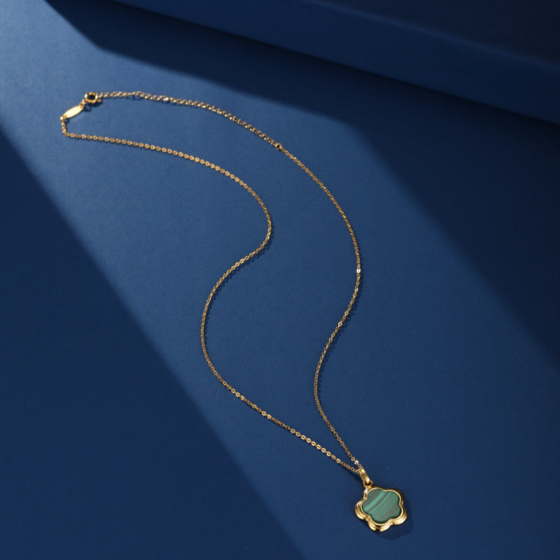 Collier Malachite – Étoile Fleur, Argent Plaqué Or