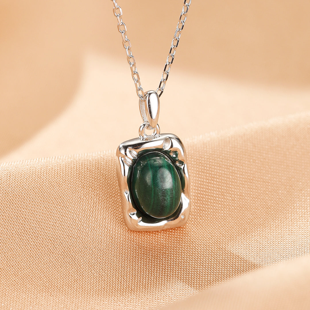 Collier Malachite – Rectangle Sacré, Argent