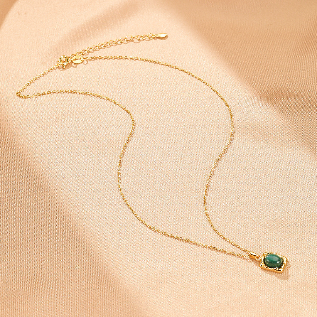 Collier Malachite – Rectangle Sacré, Argent