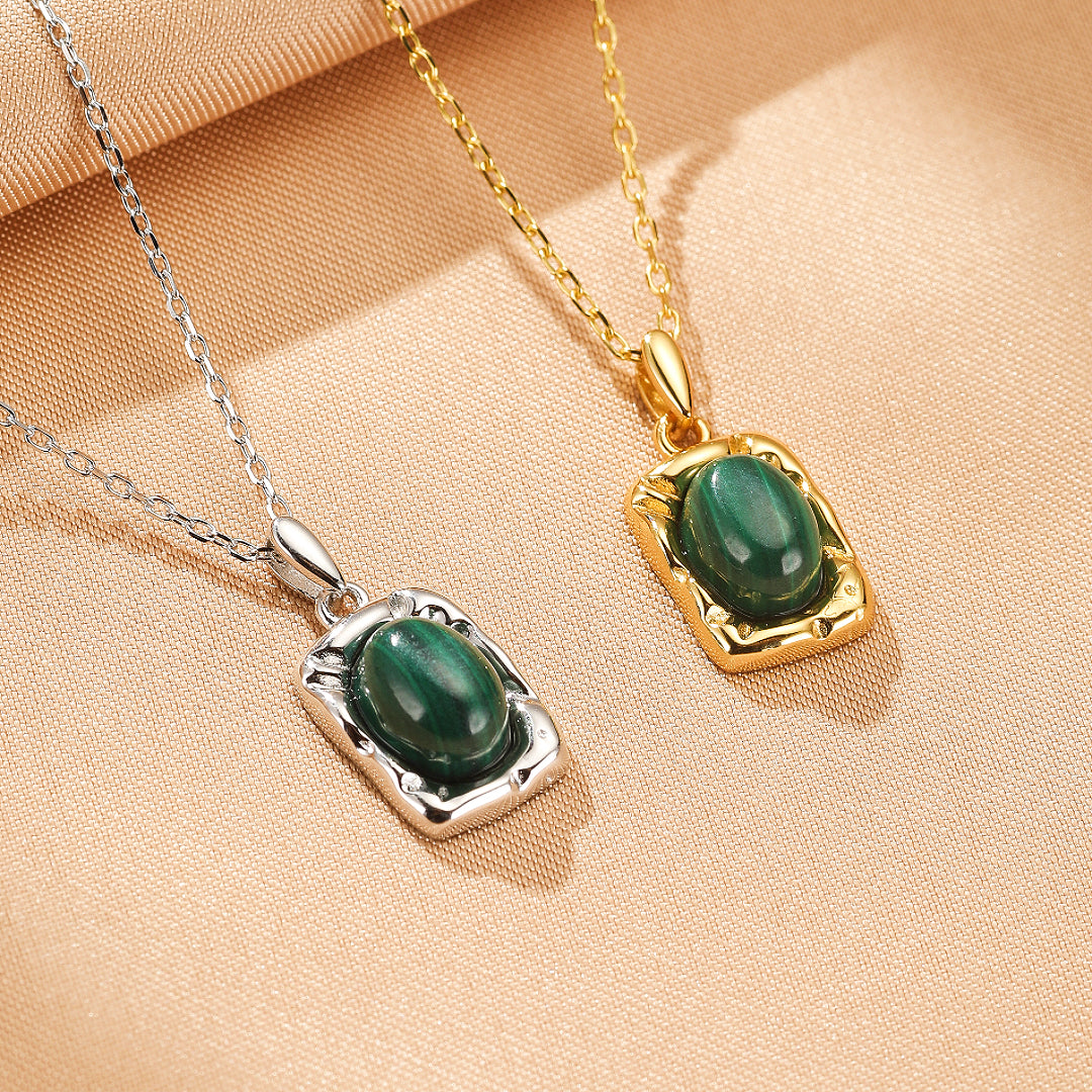 Collier Malachite – Rectangle Sacré, Argent