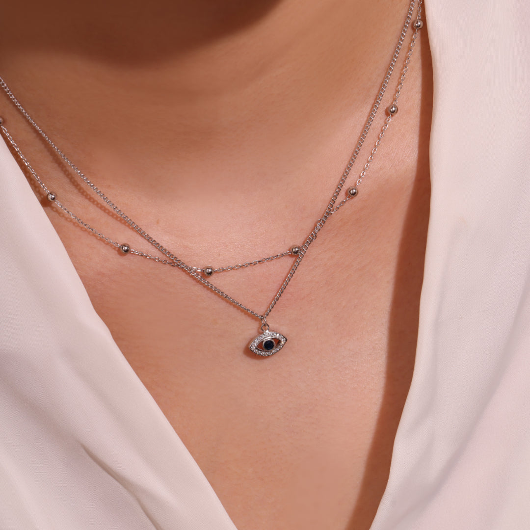 Evil Eye Necklace – Double Protection, Sterling Silver 925