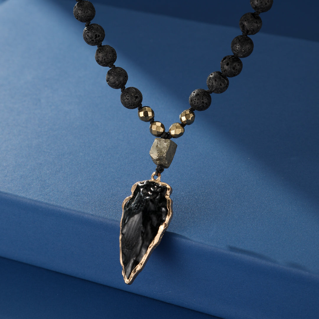 Collier Obsidienne et Pierre de Lave – Énergie Volcanique