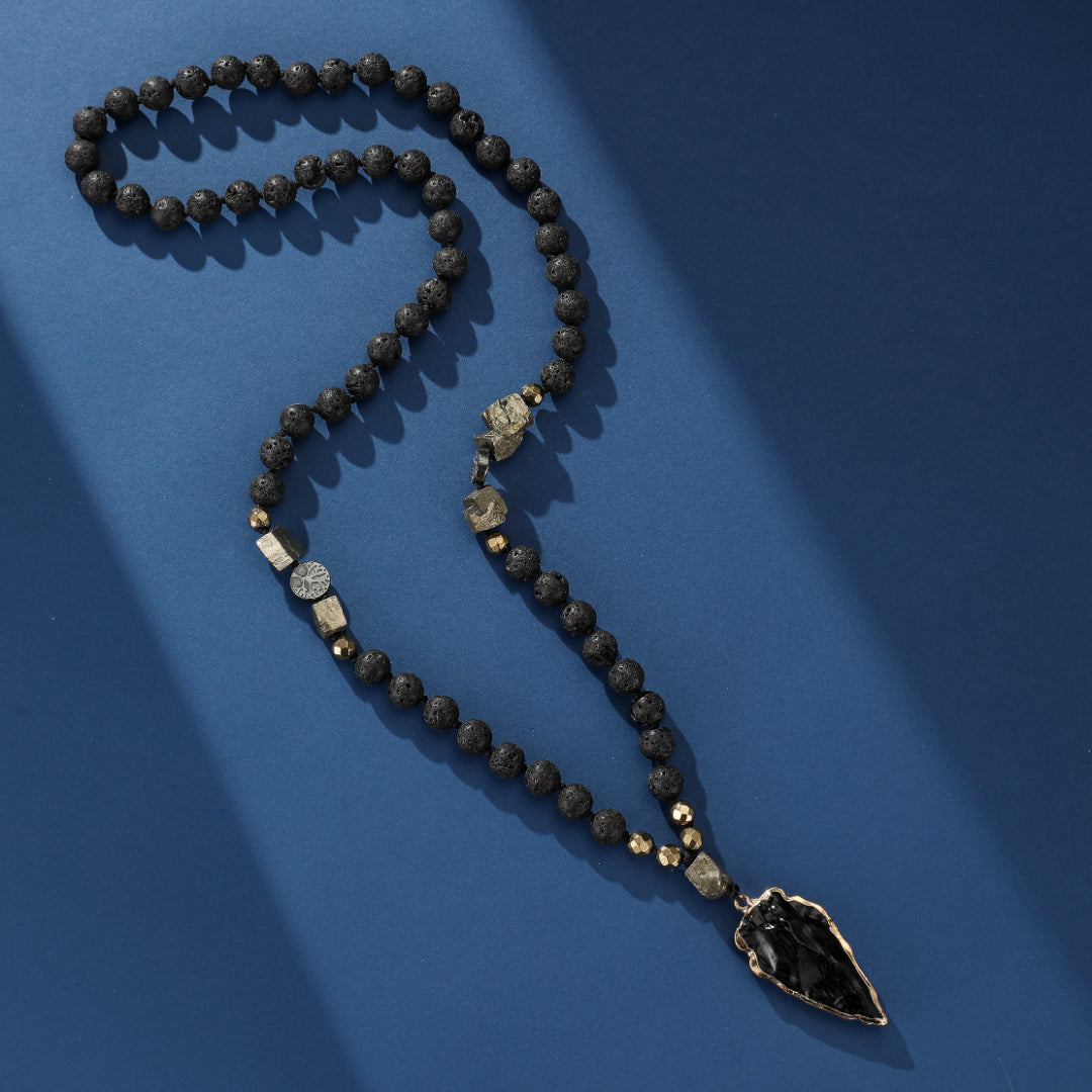 Collier Obsidienne et Pierre de Lave – Énergie Volcanique