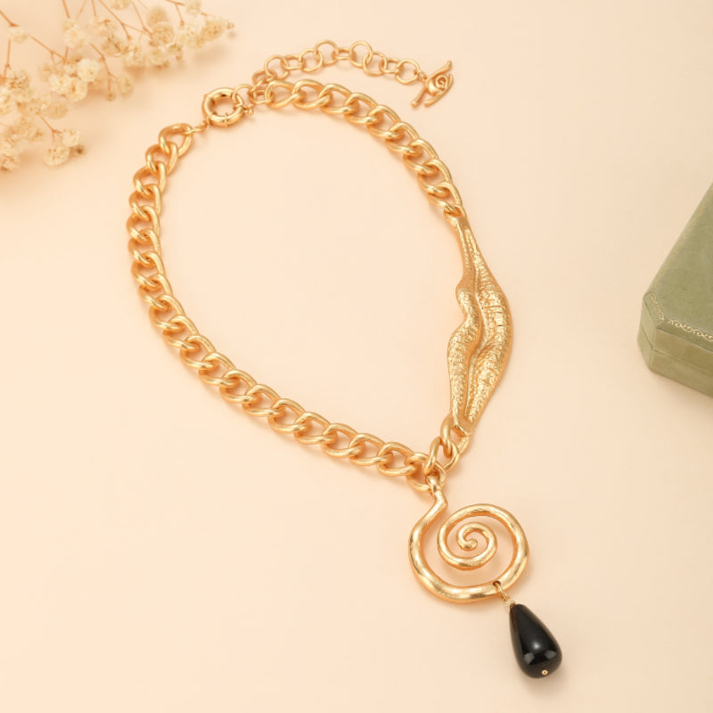Collier Obsidienne – Vintage Spirale