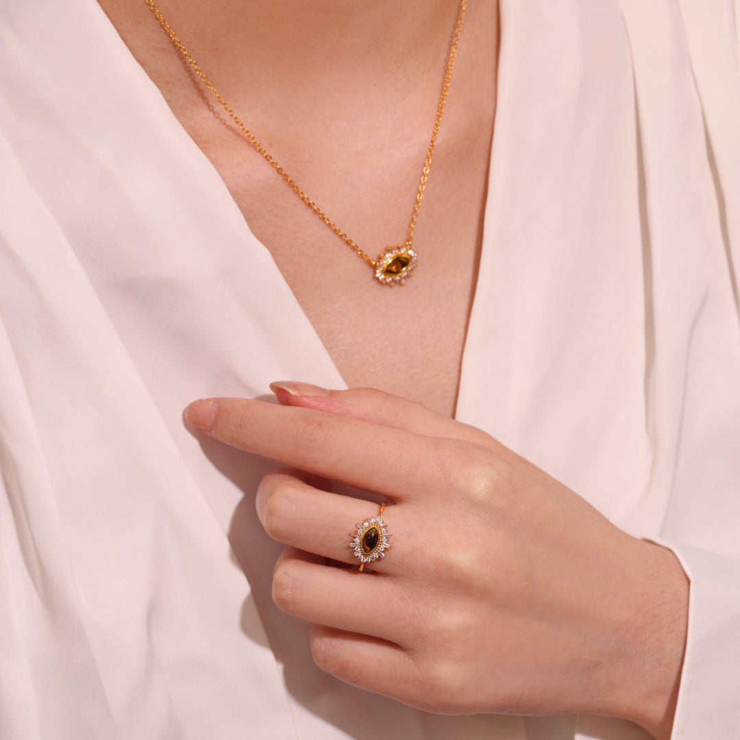 Bijoux Œil de Tigre – Larmes de Nuit, Argent Plaqué Or